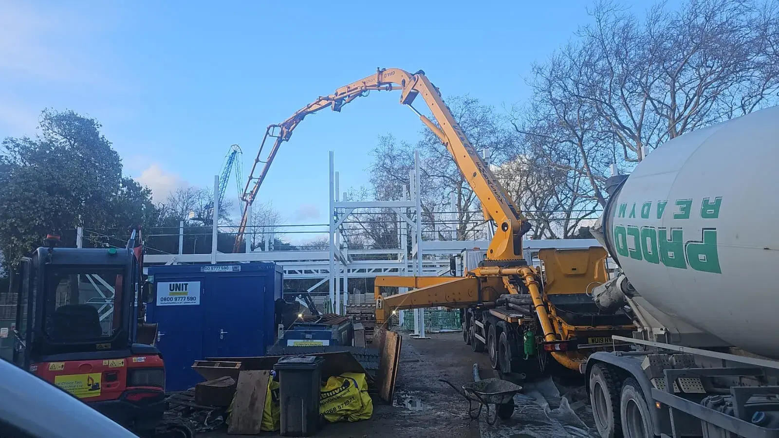 Façade and structural works with concrete boom at Radlett site