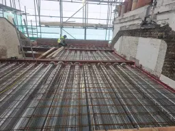 Ribbed metal decking installation at Sheffield Terrace